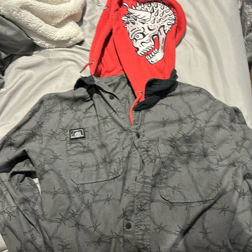 lurking class long sleeve button up hoodie